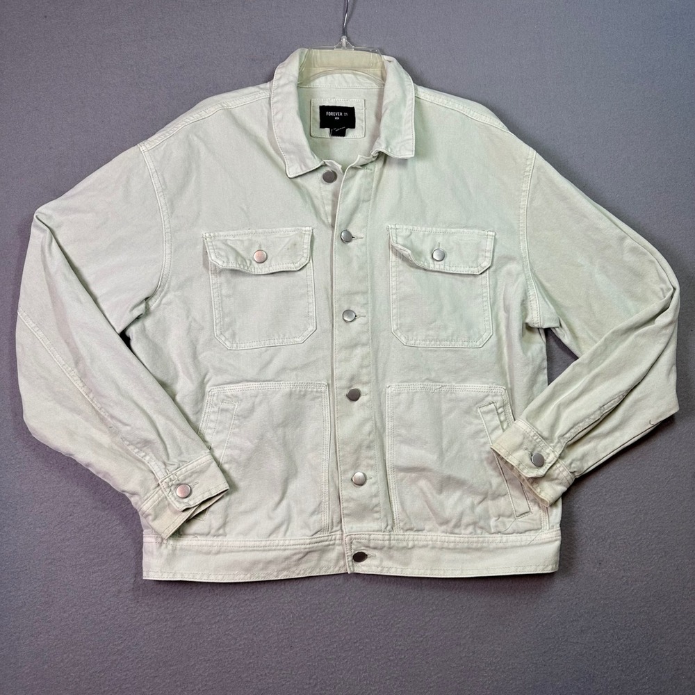 Forever 21 Men Denim Trucker Jacket Utility Sage Green Large‎ Mint Streetwear L